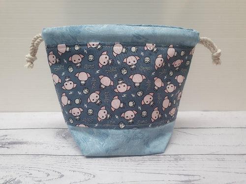Draw String Project Bag Small - Blue Dobby