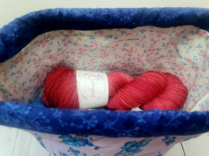 Draw String Project Bag Large - Blue Cherry Blossoms