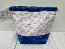 Load image into Gallery viewer, Draw String Project Bag Medium - Blue Rainbow Clouds