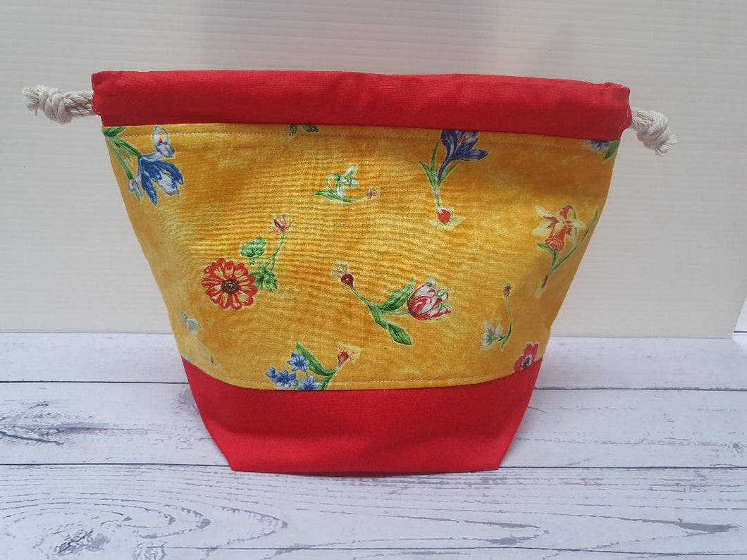 Draw String Project Bag Medium - Red Flowers