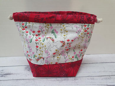 Draw String Project Bag Medium - Unicorn and Flowers