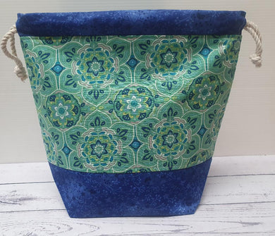 Draw String Project Bag Large - Blue Pattern