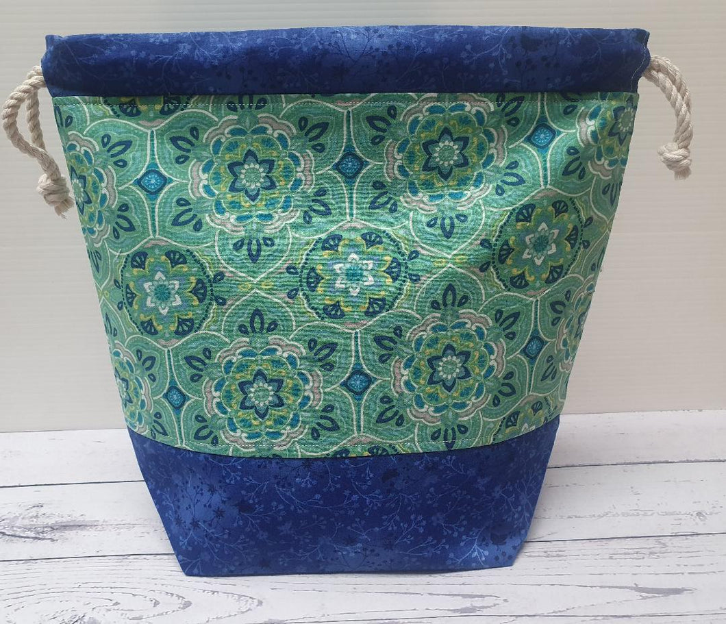 Draw String Project Bag Large - Blue Pattern