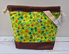 Load image into Gallery viewer, Draw String Project Bag with Handle and Pockets Medium - Avocados