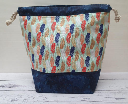 Draw String Project Bag Large - Blue Feather
