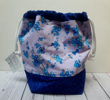 Load image into Gallery viewer, Draw String Project Bag Large - Blue Cherry Blossoms