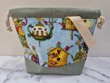 Load image into Gallery viewer, Draw String Project Bag with Pockets &amp; Handle Small - Tea Cups