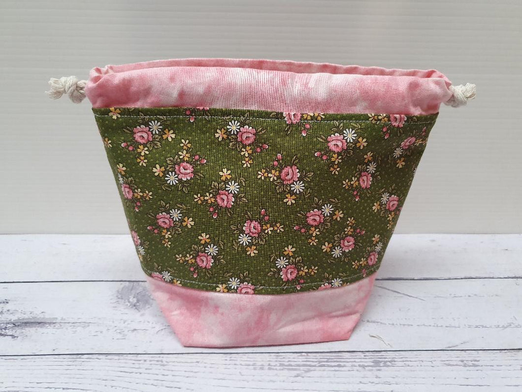 Draw String Project Bag Small - Pink Flowers