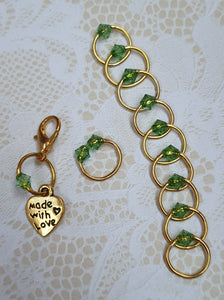 Stitch Marker Set 'Green' Goldtone, Silvertone or Bronzetone