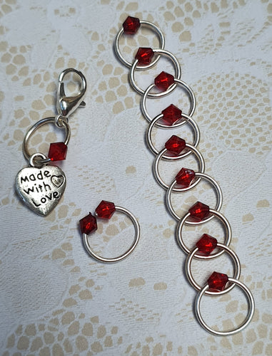 Stitch Marker Set 'Red' Goldtone, Silvertone or Bronzetone