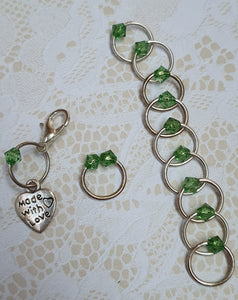 Stitch Marker Set 'Green' Goldtone, Silvertone or Bronzetone