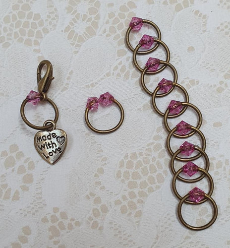 Stitch Marker Set 'Cerise Pink/Purple' Goldtone, Silvertone or Bronzetone