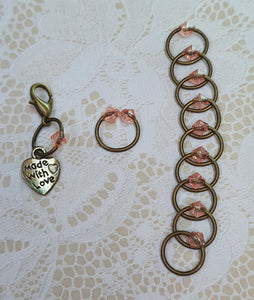 Stitch Marker Set 'Coral Pink' Goldtone, Silvertone or Bronzetone