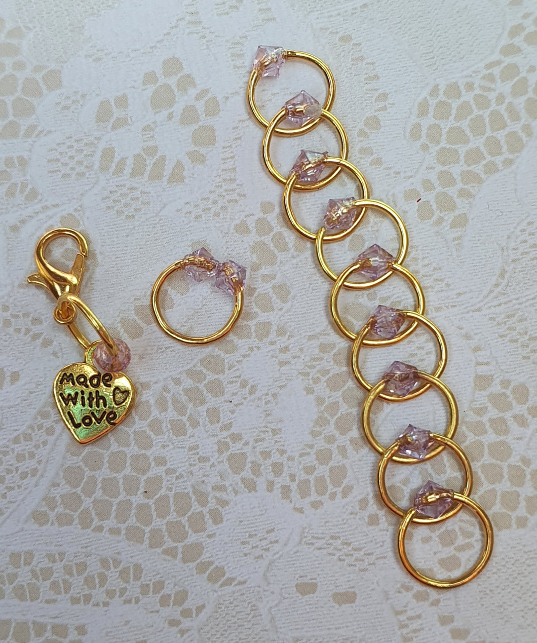 Stitch Marker set 'Lilac' Goldtone, Silvertone or Bronzetone