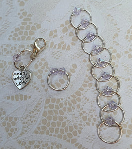 Stitch Marker set 'Lilac' Goldtone, Silvertone or Bronzetone