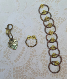 Stitch Marker Set 'Yellow' Goldtone. Silvertone or Bronzetone